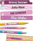 melu kids® Namensaufkleber Kinder für Schule & Kita (75 Stück) - Personalisierte Aufkleber mit Namen für Stifte und alle Schulsachen - Wasserfest in Spülmaschine (Lila)