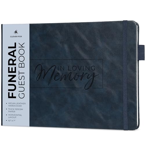 Image of Clever Fox Funeral Guest Book for Memorial Service w /Address, Dark Blue