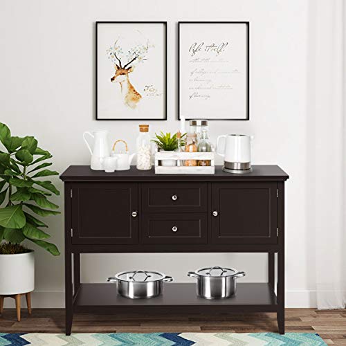 Giantex Buffet Sideboard, Wood Storage Cabinet, Console Table With Storage Shelf, 2 Drawers And Cabinets, Living Room Kitchen Dining Room Furniture, Wood Buffet Server (Coffee Brown) #TOP1