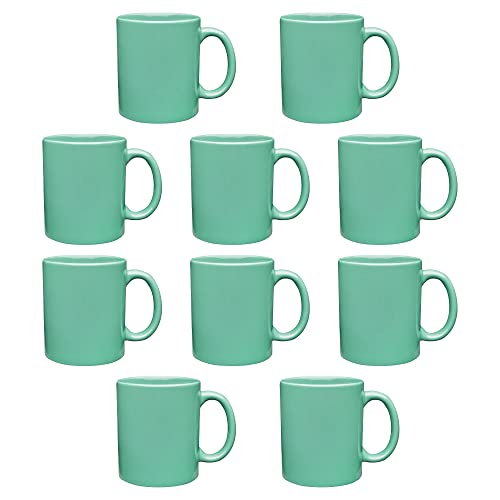 DISCOUNT PROMOS Ceramic Coffee Mugs 11 oz. Set of 10, Bulk Pack - Coffee cup set, Iced coffee cup, Gaming mug - Teal