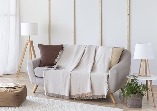 Todocama - Multipurpose Sofa Quilt, Foulard Blanket, Plaid for Bed, Sofa Cover, Jarapas, Made in Spain, Smooth (125 x 180 cm, Sand Beige). - Cosy Home Interiors Todocama - Multipurpose Sofa Quilt, Foulard Blanket, Plaid for Bed, Sofa Cover, Jarapas, Made in Spain, Smooth (125 x 180 cm, Sand Beige). - Image 6