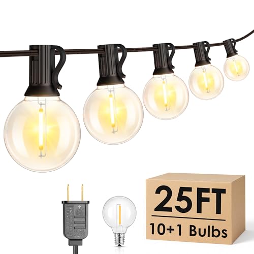 Mlambert 25FT G40 LED Outdoor String Lights, Plug-in Waterproof Patio Lights with 10 LED Bulbs (1...