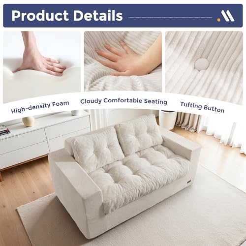 MAXYOYO Loveseat Sofa Couch, Upholstered Bean Bag Chair Cloud 2-Seat for Adults, Boneless Couch with Tufted Cushion & Pillows, Sofa in A Box, No Assembly Required, Beige by MAXYOYO - Image 4
