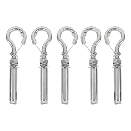LALADEFIEE 5pcs M8 304 Stainless Steel Expansion Screws with Spring Hook for Manhole Cover Lifting, Heavy Duty Manhole Cover Expansion Bolts and Rings for Industrial Anchoring