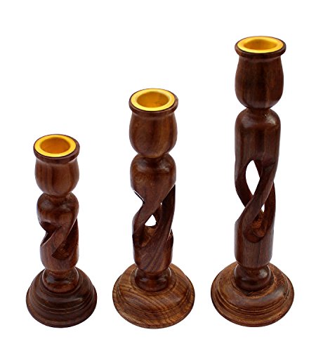 Image of ITOS365 Handmade Wooden Candle Stand - Set of 3 | Decorative Wood Finished Wax Candle Holder for Home, Office & Living Room Decor | Handcrafted Tealight Holder Gift Item for Diwali & Festivals