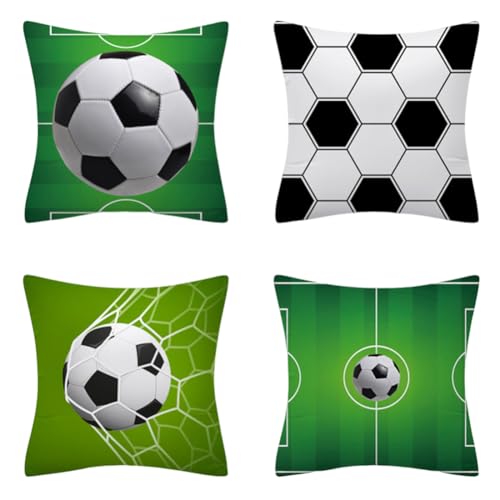 4 Pcs Funda De Cojín Fútbol,Cojín Con Diseño De Balón Deportivo,Funda De Cojín De Sofá De Fútbol,Fútbol Deportes Cojín,Cojín Cuadrado Decorativo,Decoración Del Hogar, Para Sofá,Cama,Hogar (A)