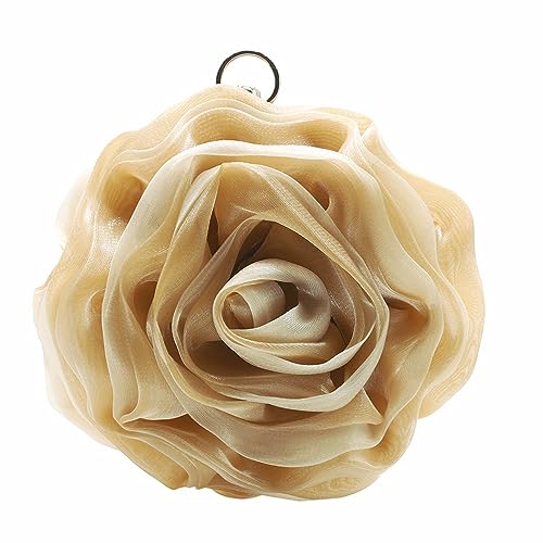 DEBIMY Rose Shaped Evening Bag Soft Satin Clutch Purse Floral Wristlet Handbag for Women Wedding Party Purse Apricot