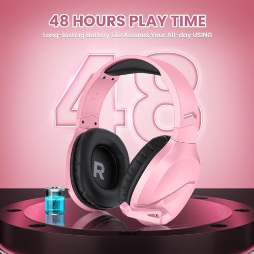 WolfLawS Wireless Gaming Headset with Mic for PS5 PC PS4, Pink - 3
