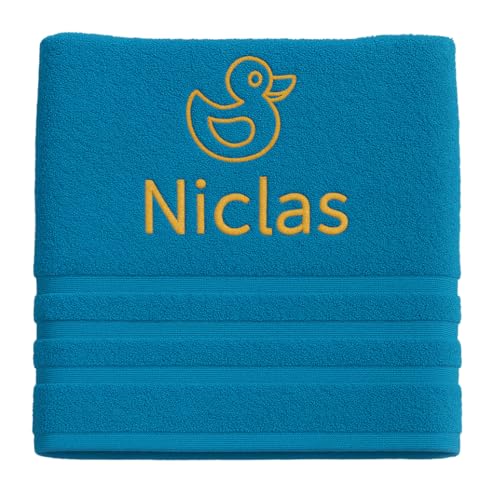 Image of Personalised Towel With Name Beautifully Embroidered Name Hand Bath Towel 100% Cotton Towel Bath Towel with Name (140 x 70 cm, Duck)