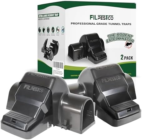 Filpestco Juego de 2 trampas para ratas de túnel extra grandes de grado profesional, trampa para ratones, trampa reutilizable, resistente para control de plagas en interiores y exteriores, soluciones