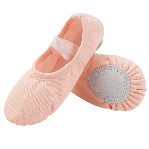 Canvas Ballet Slippers Flats for Girls/Toddlers/Kids/Women, Split Soft Leather Flat Sole Yoga Gymnastics Shoes BTFS -35-2M Pink