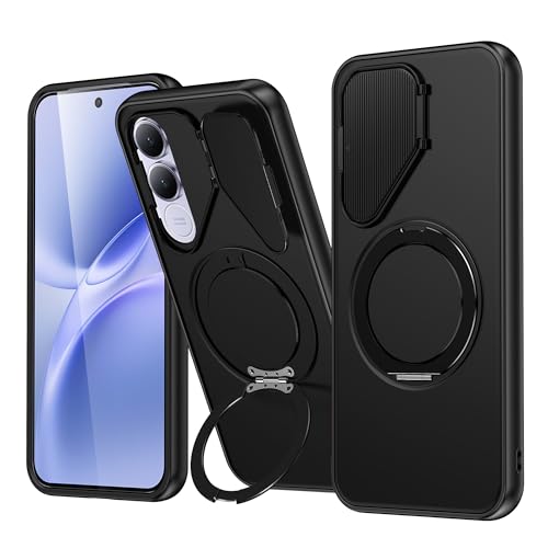 Image of Spazy Case Vivo V70 FE Back Cover|Premium Magnetic Ring Stand Case with Camera Protection Slider|360 Rotating Kickstand|Slim & Strong Grip Phone Case for Vivo V70 FE-Black
