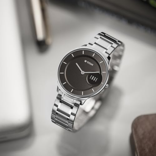 Image of Edge Plain 2 Hands Slim Grey Round Dial Steel Colour Stainless Steel Strap Mens Watch - NU10044SM01