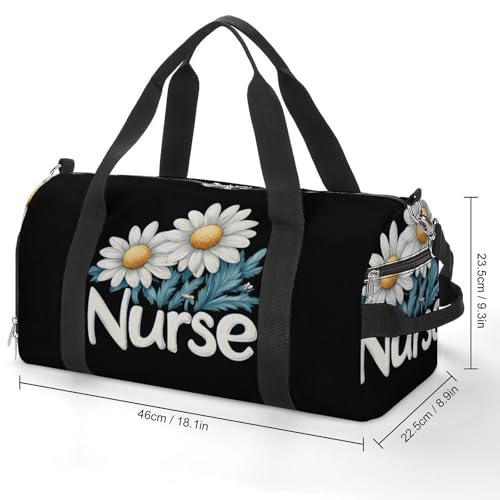 Nurse Daisy Flowers Gym Bag Travel Duffle Bags Carry On Tote Weekender Bag Suitable for Men Women2
