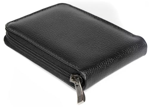 Carteira Masculina Couro Legítimo com Zíper e Porta Moedas - Compacta, Com Compartimentos para Cartões e Notas - Betania Couros (Preto)