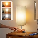 Aokudoni Stepless Dimming Small Lamp with 3 Color Temperature, Touch Table Lamps for Nightstand with USB A + C Ports, Bedside Lamps for Living Room Bedroom, Gifts for Girl Mom, Beige