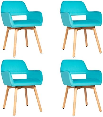Giantex Set of 4 Velvet Dining Chairs, Modern Leisure Accent Living Room Chair w/Wood Legs, Non-Slip Foot Pads, X-Shaped Support, Comfortable Cute Arm Chair for Dining Room, Bedroom (4, Turquoise)