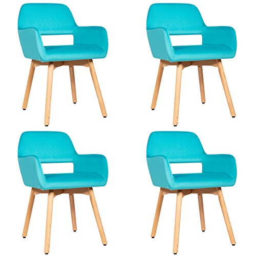 Giantex Set Of 4 Velvet Dining Chairs, Modern Leisure Accent Living Room Chair W/Wood Legs, Non-Slip Foot Pads, X-Shaped Support, Comfortable Cute Arm Chair For Dining Room, Bedroom (4, Turquoise) #TOP1