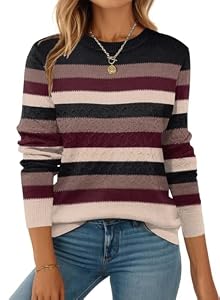 Pullover Damen Herbst Langarm Strickpullover Winter Warm Pulli Colorblock