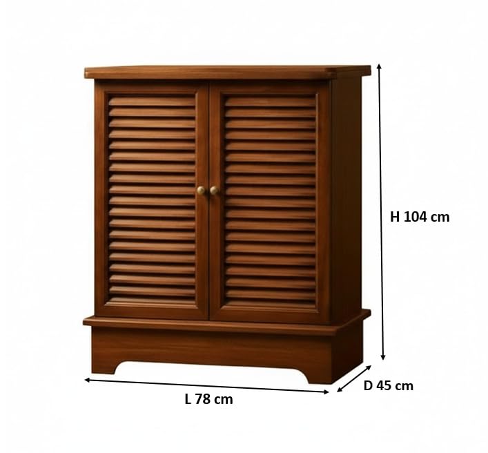 Image of APRODZ Mango Wood Downer Bar Cabinet with Wine Glass Storage for Living Room, Standard Brwon Finish