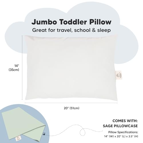 Image of KeaBabies Organic Toddler Pillow with Pillowcase, Jumbo 14X20 (Sage) | Soft Cotton Toddler Pillows for Sleeping, Machine Washable, Perfect for Travel, School, Daycare, Nap, Kids Toddler Bed Set