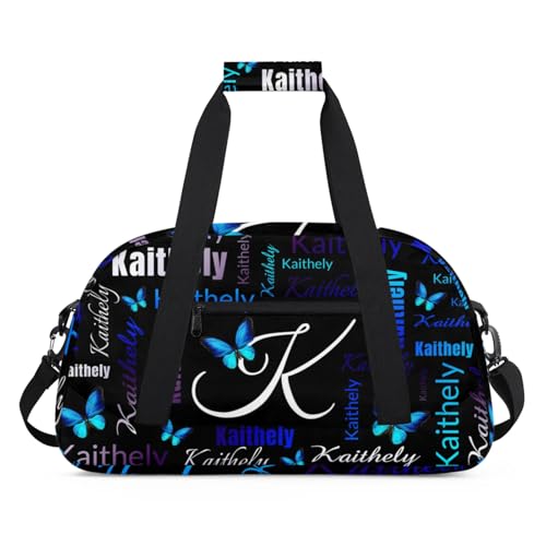 TropicalLife Personalized Dance Bag for Sport Duffel Bag Custom Butterfly Duffle Gym Bag with Name Customized Sports Tote Bags Black Blue