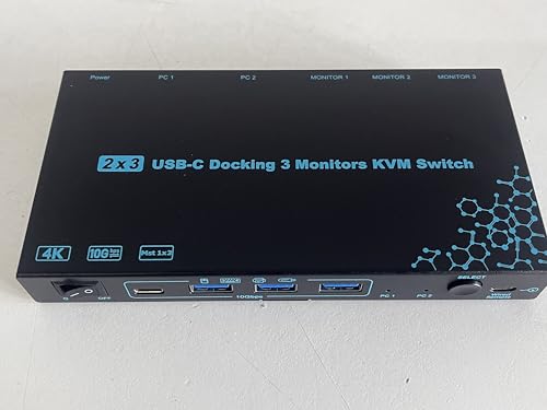 Image of 2 Laptops 3 Monitors KVM Switch 2 Port MST Dual USB-C Docking KVM Switches Triple Monitor Support Max 10Gbps USB Transfer Dual 4K@60Hz & One 1080P@60Hz Video Output, 100W PD Charging