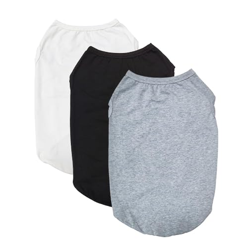 3 Pack de Camisetas de Verano para Perros, Ropa de Algodón, Chaleco Transpirable de un Solo Color, Sin Mangas para Pequeños y Medianos (Negro, Blanco, Gris) (3XL)