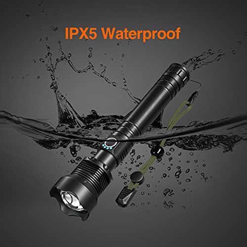 Rechargeable LED Flashlights,90000 High Lumens Super Bright Tactical Flashlight,Zoomable 3 Modes with 26650 Batteries,IP65 Waterproof for Outdoor Camping,Emergency,Easy to Carry, Usb Charging
