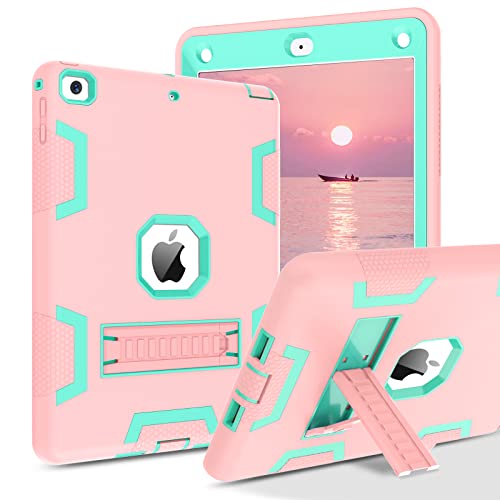 iPad 9.7 2017/2018 Case, iPad 6th Generation Cases, iPad 5th Generation Case, GaoBao Heavy Duty Shockproof Full Body Protective Kids Friendly Case with Kickstand for iPad 6th/5th Gen, Rose Gold/Green