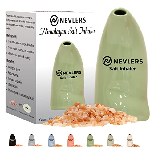 Nevlers Green Himalayan Salt Inhaler w/ 5 Oz Organic Coarse Pink Himalayan Sea Salt Crystals | Portable Handheld Ceramic Salt Air Inhaler | Homeopathic Natural Option for Lungs & Nose