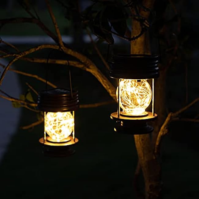 Solar Lanterns Outdoor Hanging Lights,2 Pack Waterproof Landscape Lights Solar Table Lamps with Retro Design, Warm Fairy Lights,Patio, Yard, Garden and Pathway Decor for Women Mom