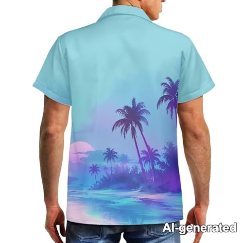 Image of Hawaii Matching Couple Outfits Husband and Wife Clothing Fashionable Mens Casual Shirts Hawaii Dress with Soft Fabric