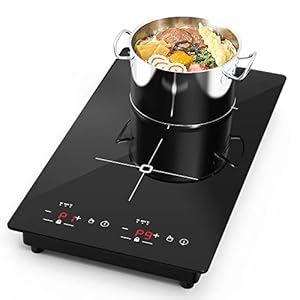 VBGK Double Induction Cooktop, 2300W 110V Portable Induction Cooktop with LED Touch Screen 9 Levels Settings,Electric cooktop with Child Safety Lock & Timer 2 burner induction cooktop