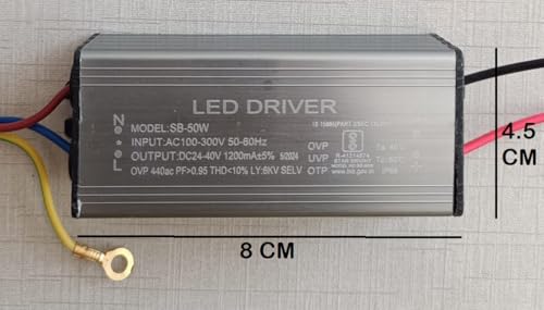 Image of 10 Quantity 50W, 1200mA, LED Flood Light Driver, Input: AC 100-300V, Output: DC 24-40V, IP-65, BIS Approved (Pack of 10)
