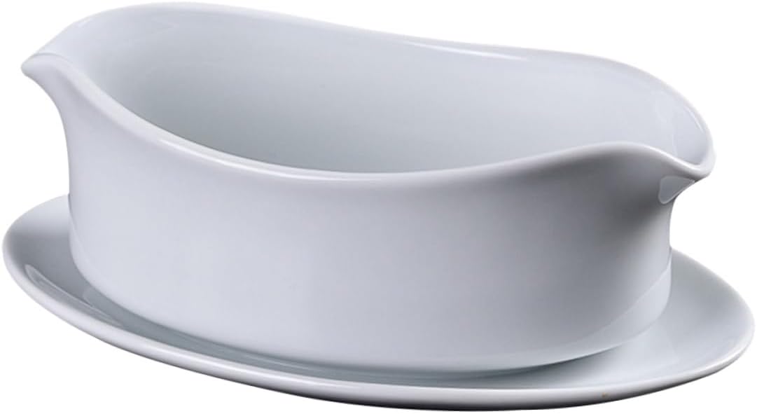 Garneck Ceramic Sauce Container White Gravy Boat with Saucer Practical Seasoning Cup for Home Restaurant Hotel Kitchen Use Smooth Finish