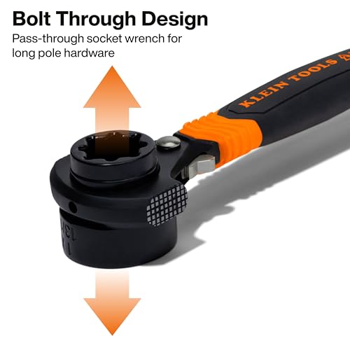 Image of KLEIN TOOLS KT175HFINS 7-in-1 Insulated Lineman Wrench with Dual Hammer Faces, Ratcheting Pass-Through Design, 1000V Rated, Multi-Size Utility Wrench for Pole Hardware