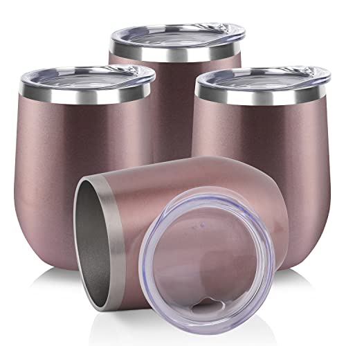 Domicare Stainless Steel Wine Tumbler Bulk With Lid, Personalized Rose Gold Insulated Tumblers Set, 12Oz Travel Coffee Cups Pack Of 4 #TOP22