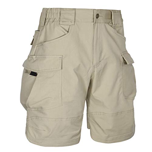 HARD LAND Short Tactique pour Homme 8,5 Pouces Ripstop Short de Travail résistant à l'eau avec Taille élastique, randonnée légère Taille 38W Kaki Cover