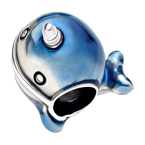 Shimmering Narwhal Charm Sterling Silver Blue Enamel Whale Bead fit European Bracelet4