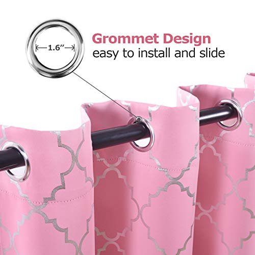 Anjee Pink Blackout Curtains For Girls Bedoom With Silver Moroccan Tile Pattern Living Room Darkening Noise Reducing Grommet Top Window Treatment Drapes,2 Panels Sets 52 X 84 Inches Length, Peach Pink #TOP1