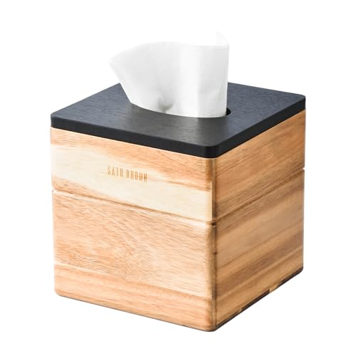 Acacia Wood Napkin Holder Square (5.9x5.9x5.9 Inch) Wood Flat Napkin Tray, Cocktail Napkin Caddy For Kitchen Décor, Restaurant Countertop Bar Accessories