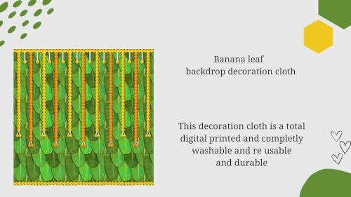 Image of Banana Leaf Design Back Decoration Pooja Cloth | Traditional Banana Leaf Background with Orange & Yellow Banthi Puvvu Marigold Garlands Toran Backdrop | varalakshmi Pooja Backdrop Decoration 5x5 feet