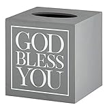 Creative Brands Faithworks - God Bless You Wooden Tissue Box Cover, Small, Grey