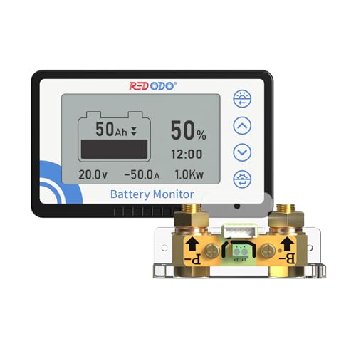 Redodo 500A Batteriewächter mit Shunt Batteriemonitor Spannungsbereich 8V-120V mit Buzzer Alarm 20ft abgeschirmtes Kabel Kompatibel mit Gel Blei Säure LiFePO4 Batterie 12v/24v für Wohnmobil Boot