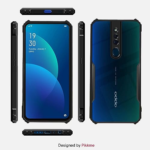 Image of Pikkme Oppo F11 Pro Back Cover | Crystal Clear Transparent Back | Ultra Hybrid | Full Camera Protection | Raised Edge | Bumper Back Case for Oppo F11 Pro (Black)