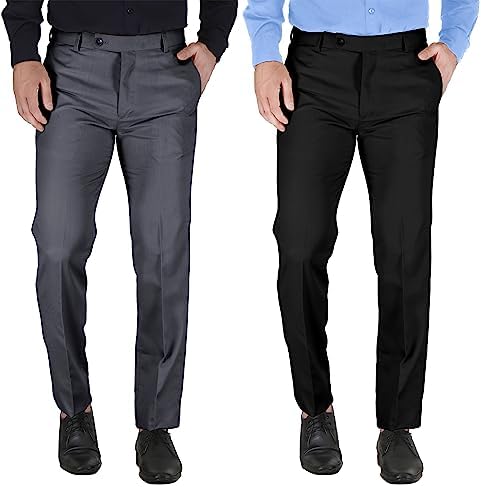 MARK LEWIS Men's Polycotton Formal Trouser - Comfortable, Stylish Office wear, combatable Pants for Daily Purpose, Ideal for Business & Casual Occasions - Pack of 2