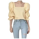 Haut Femle Smocké Blouse Club Grosse Manche Tshirts Madame Uni Polyester Leger Confortable De Sexy Valentine's Day Col carré