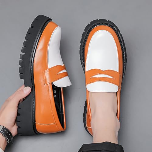 Men's Leather Color Block Chunky Platform Penny Loafers Classic Round Toe Slip-On Lug Sole Business Dress Shoes Daily Work Office Casual Shoes4