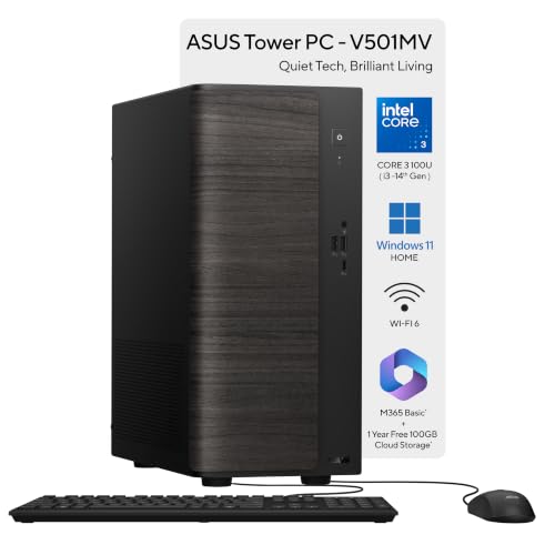 ASUS V501 (2026),Intel Core 3 100U (i3-14th Gen),Intel UHD iGPU, 8GB RAM, 512GB SSD,Windows 11,M365 Basic(1Y)* Office 2024, Black, 6 Kg,V501MV-03100U012WS,with wired Keyboard & Mouse, Desktop Tower PC